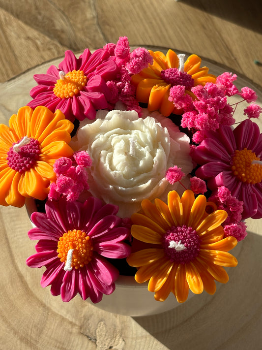 Composition florale orange et fuschia